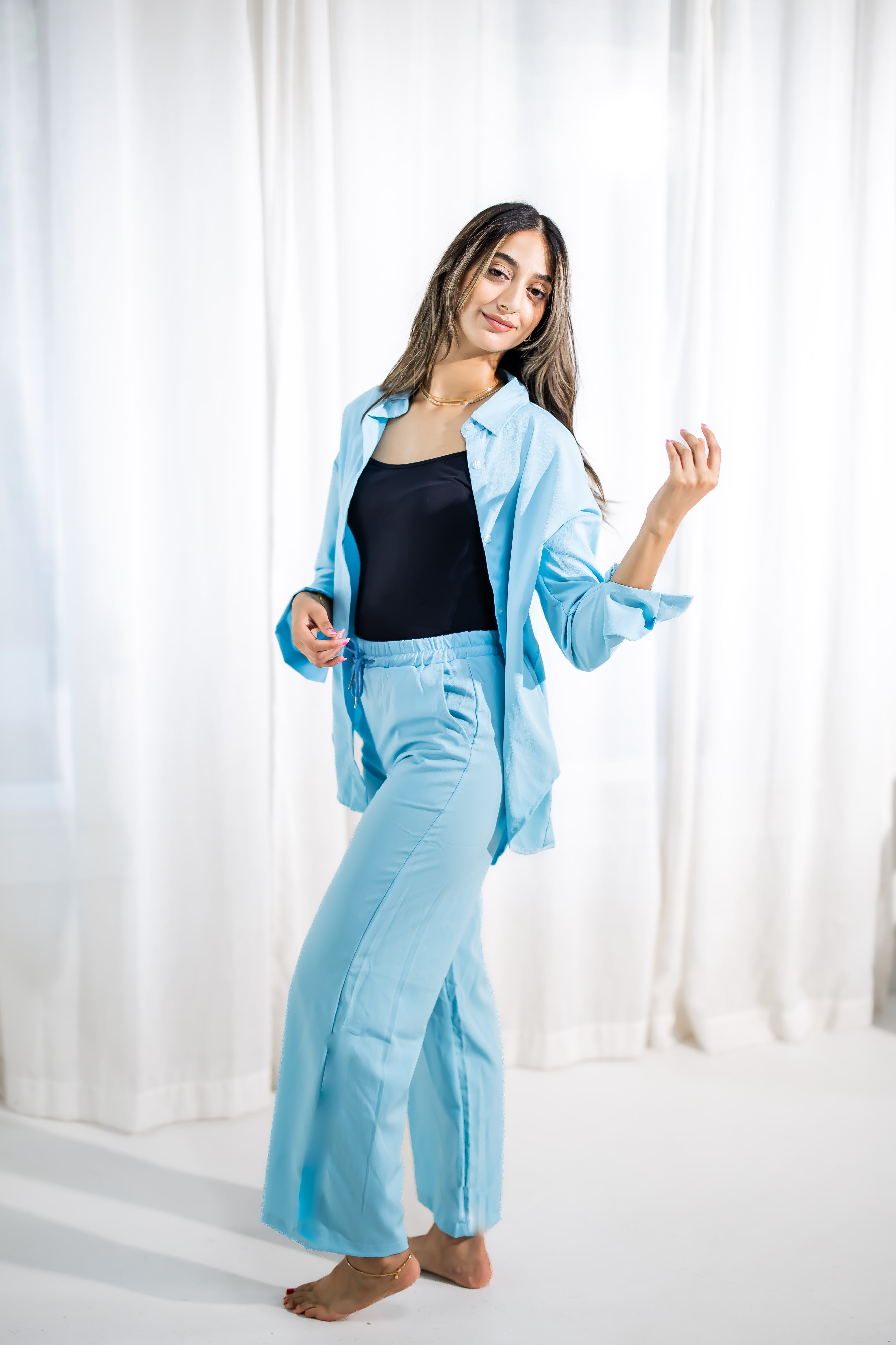 Wrinkled Matching Loungewear Set (Sky Blue)