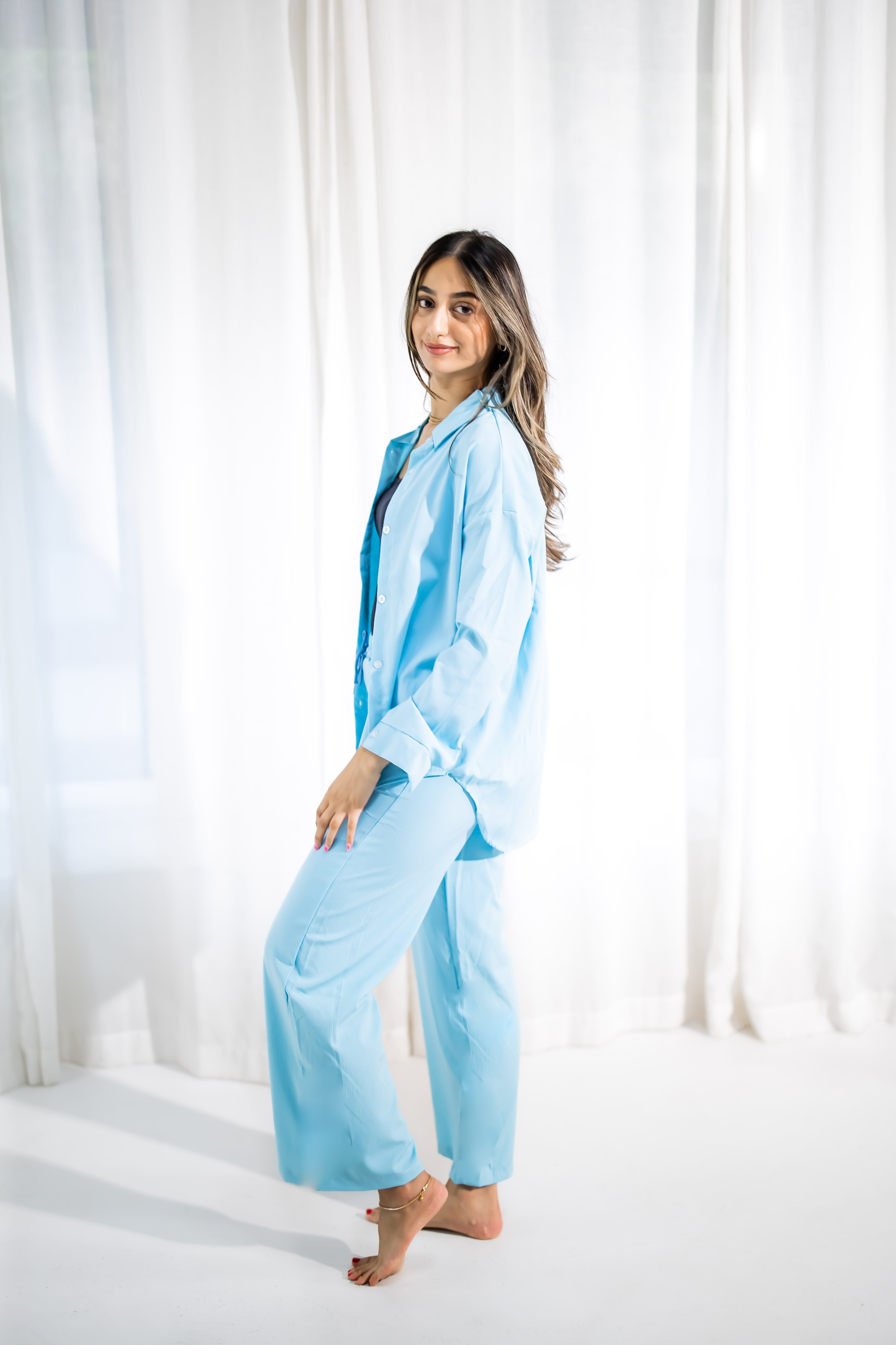 Wrinkled Matching Loungewear Set (Sky Blue)